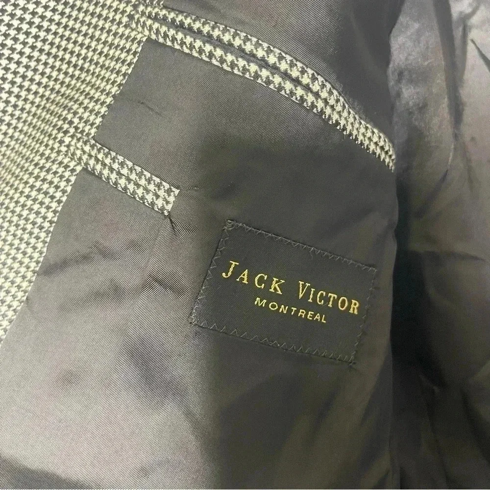 Jack Victor Lora piana Cashmere Houndstooth Blazer Sport Coat Size 42 Long